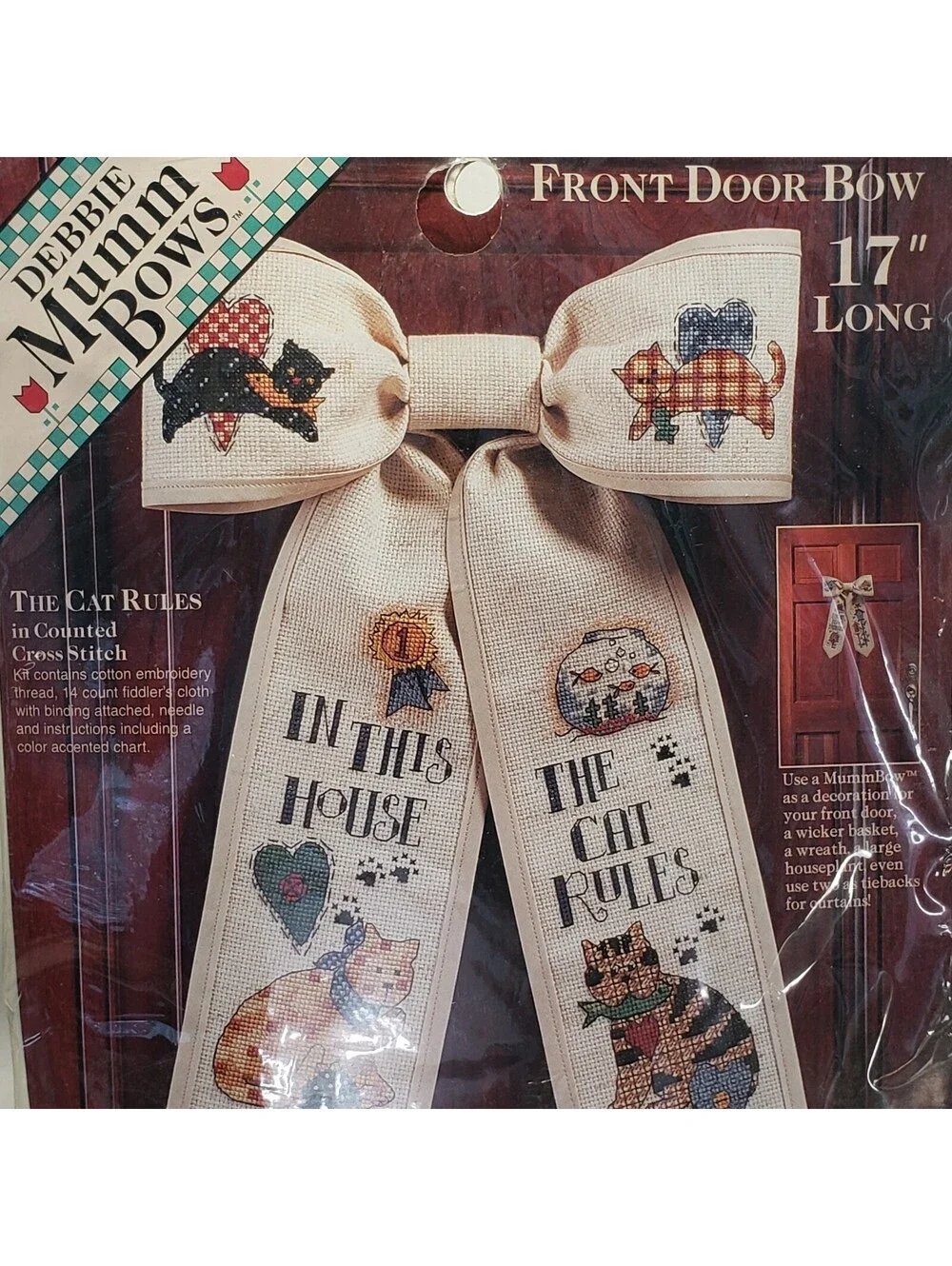 Dimensions Cross Stitch Kit Debbie Mumm Front Door Bow Cats 72294 NEW
